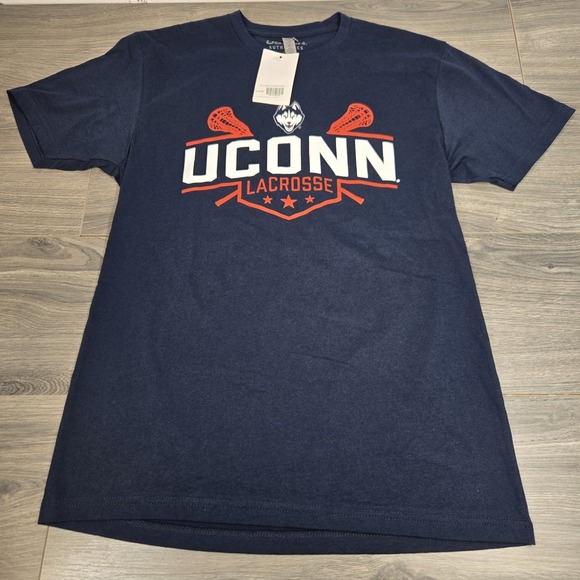 UConn Huskies Lacrosse T Shirt Mens M Navy Blue Graphic Print Short Sleeve New - Picture 1 of 11